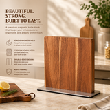 MagnaCraft Acacia Magnetic Knife Block – Double-Sided Knife Holder Stand