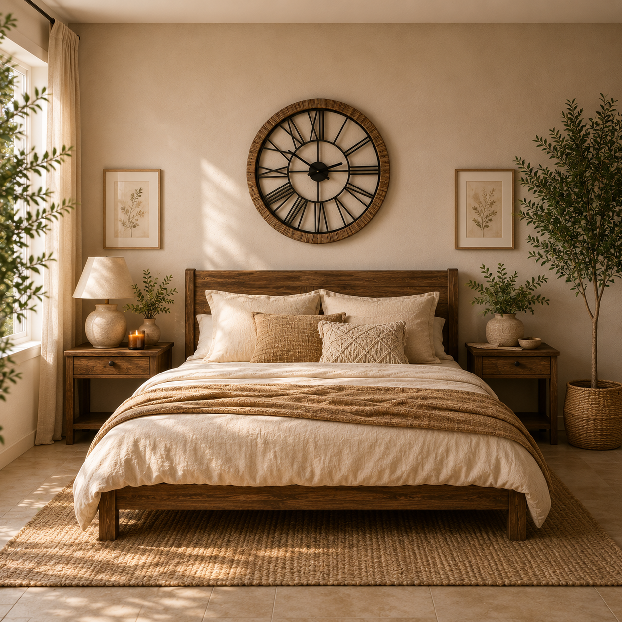 Heritage Oversized Wood & Rattan Roman Wall Clock – 76.5cm Decorative Iron Wall Clock