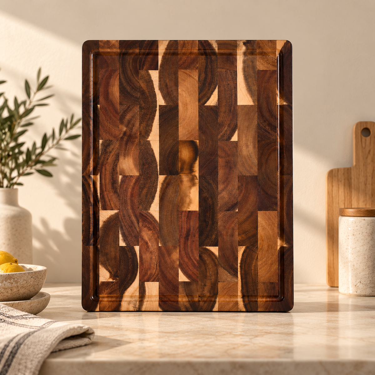 Premium Acacia Wood Chopping Board with Juice Groove & Handles