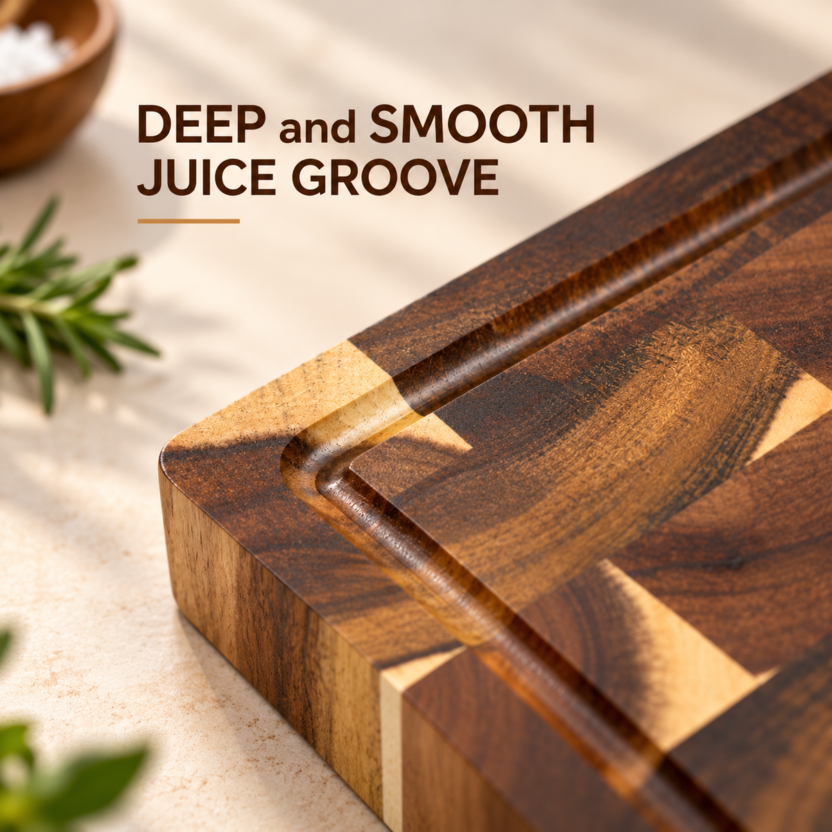 Premium Acacia Wood Chopping Board with Juice Groove & Handles