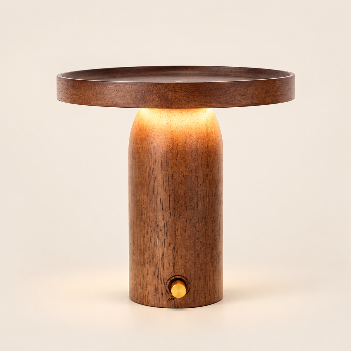 Rechargeable Wooden LED Table Lamp with Storage Tray – Dimmable Cordless Light