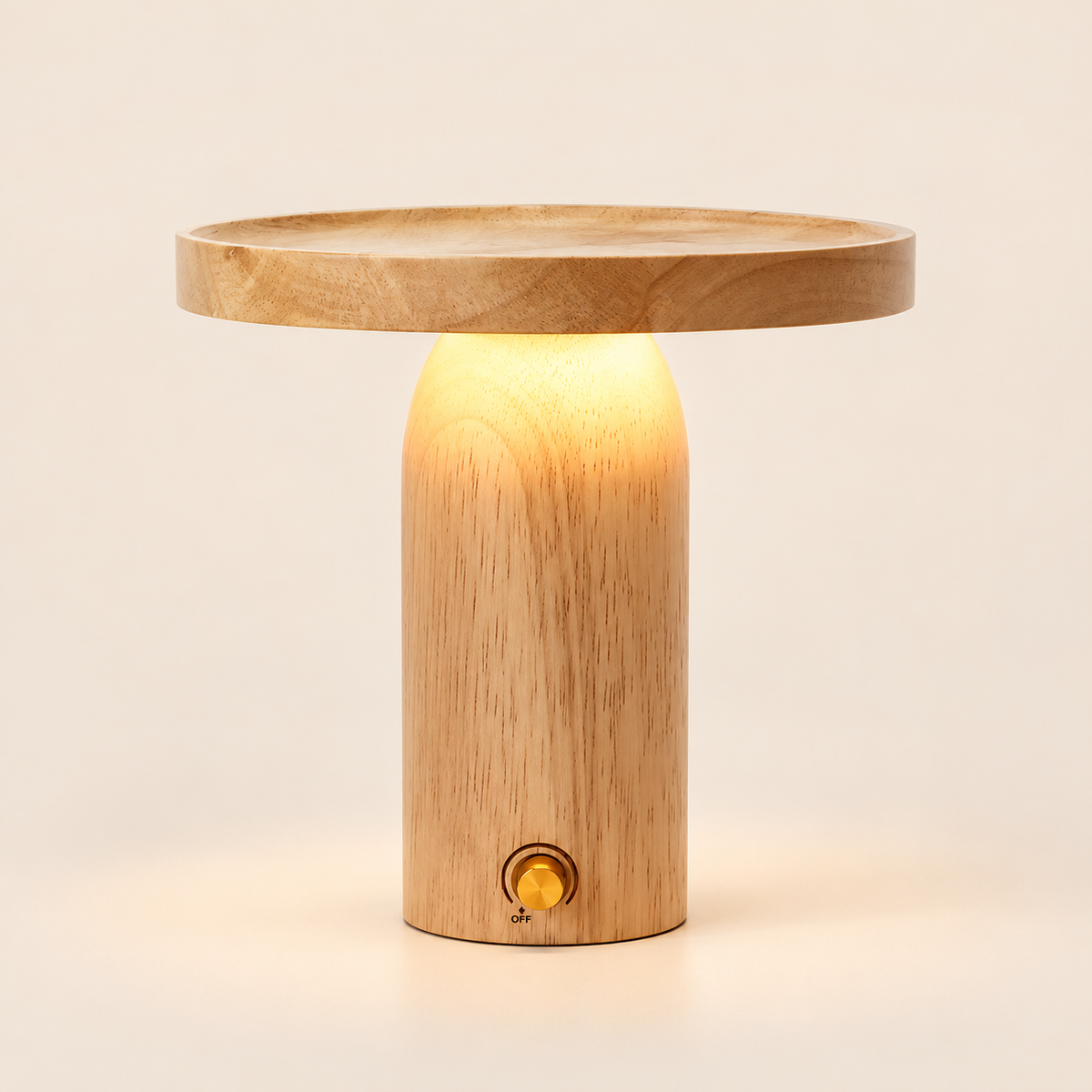 Rechargeable Wooden LED Table Lamp with Storage Tray – Dimmable Cordless Light