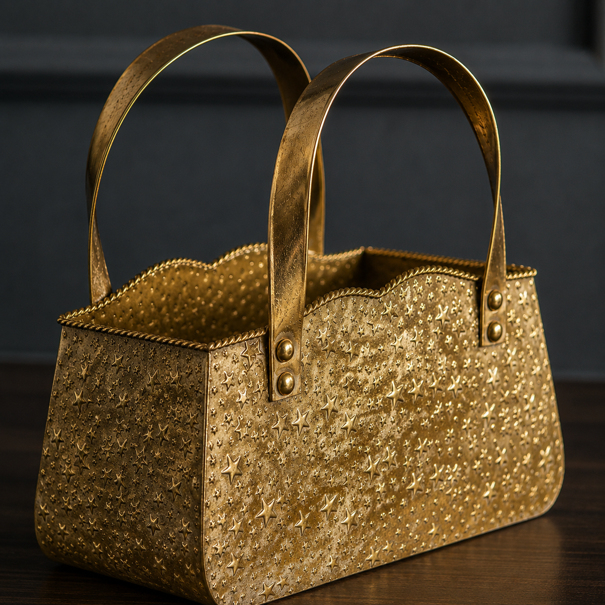 Rustic Gold Iron Handbag Vase – Decorative Metal Flower Vase