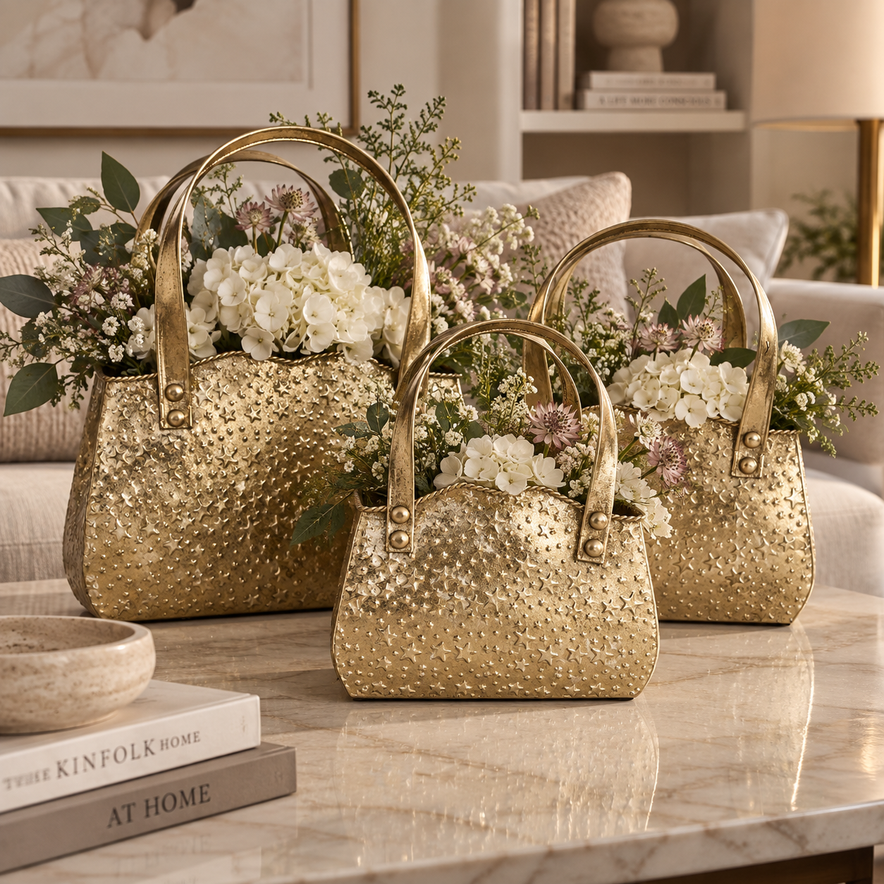 Rustic Gold Iron Handbag Vase – Decorative Metal Flower Vase