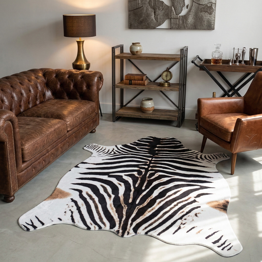 Safari Luxe: Large Faux Zebra Print Suede-Back Rug