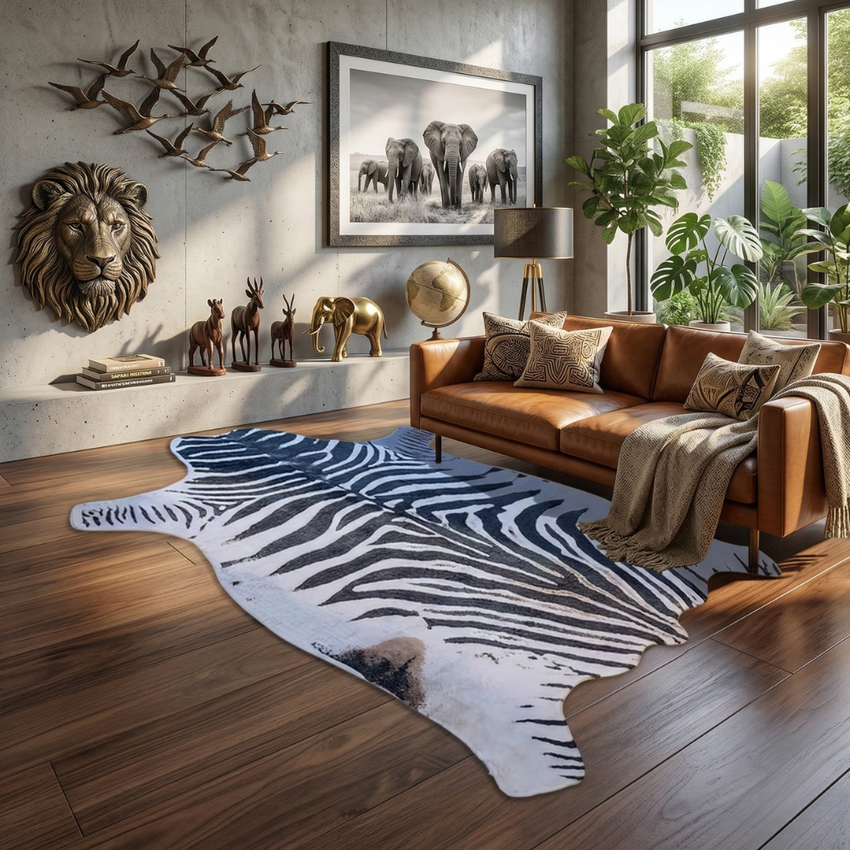 Safari Luxe: Large Faux Zebra Print Suede-Back Rug