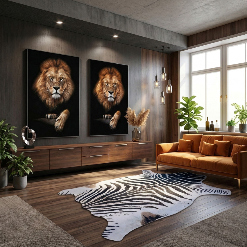 Safari Luxe: Large Faux Zebra Print Suede-Back Rug