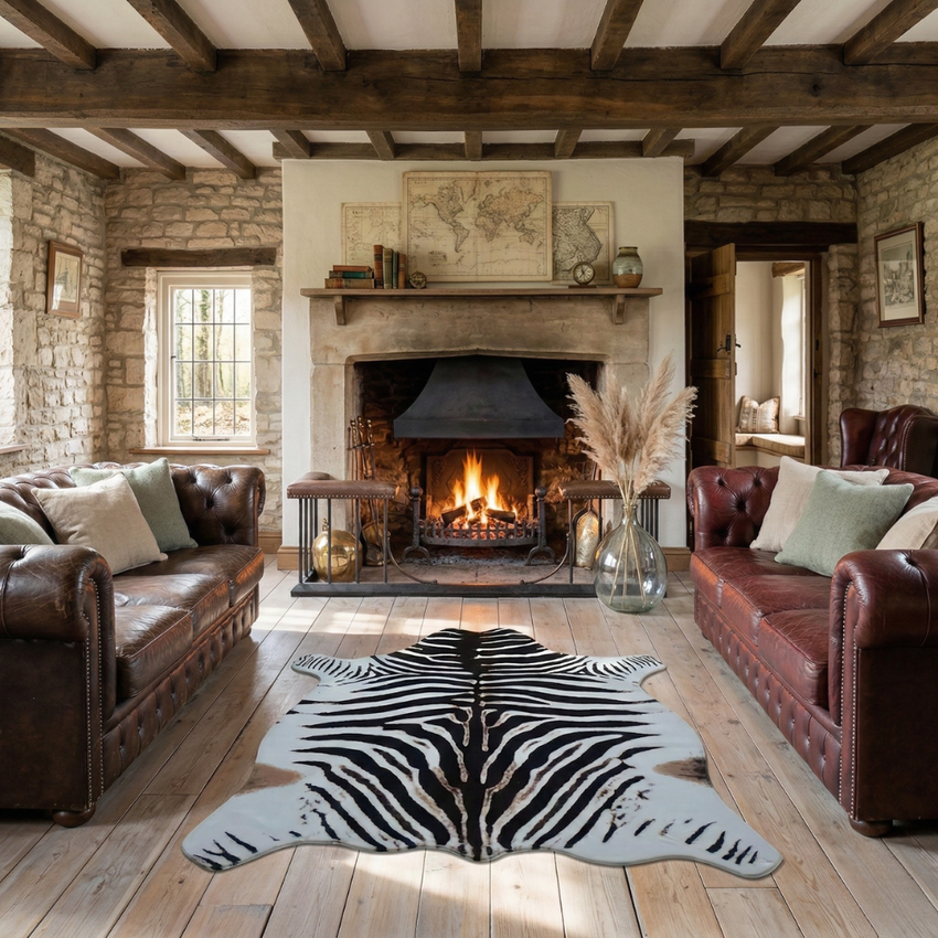 Safari Luxe: Large Faux Zebra Print Suede-Back Rug
