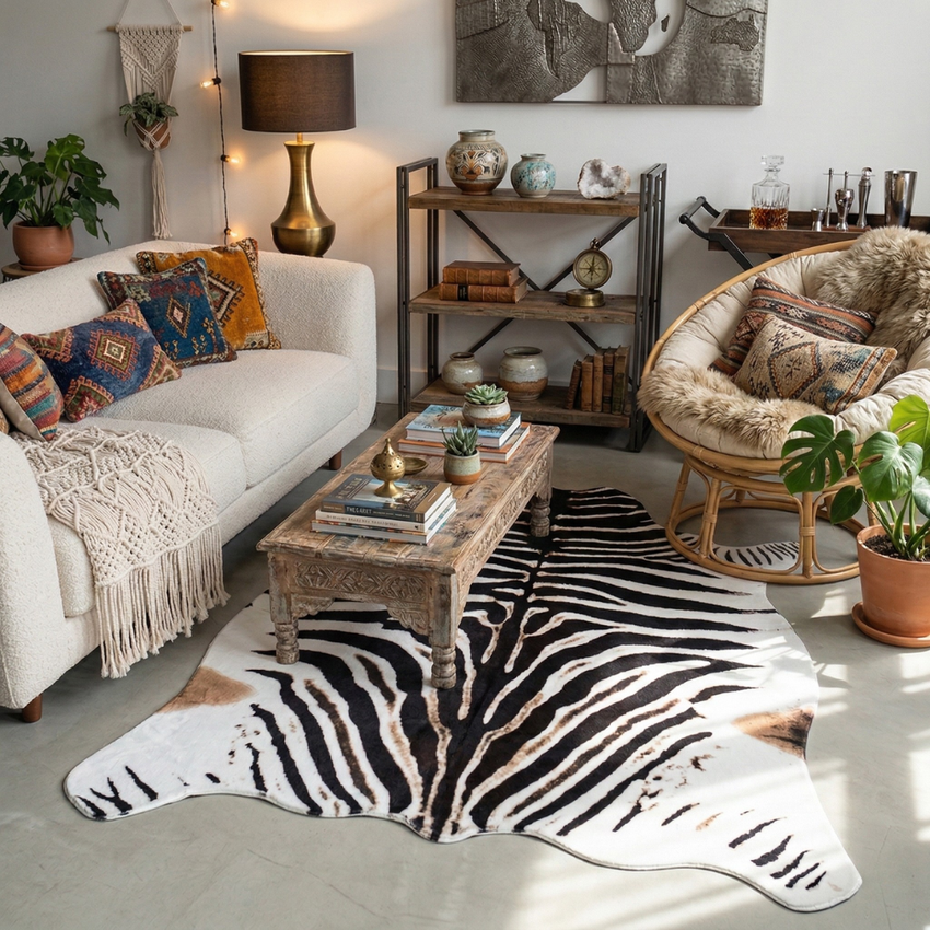 Safari Luxe: Large Faux Zebra Print Suede-Back Rug