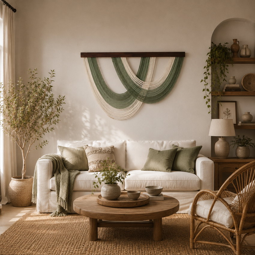 Sage Cascade Fibre Wall Art – Oversized Handwoven Macrame Hanging