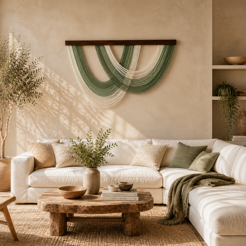 Sage Cascade Fibre Wall Art – Oversized Handwoven Macrame Hanging