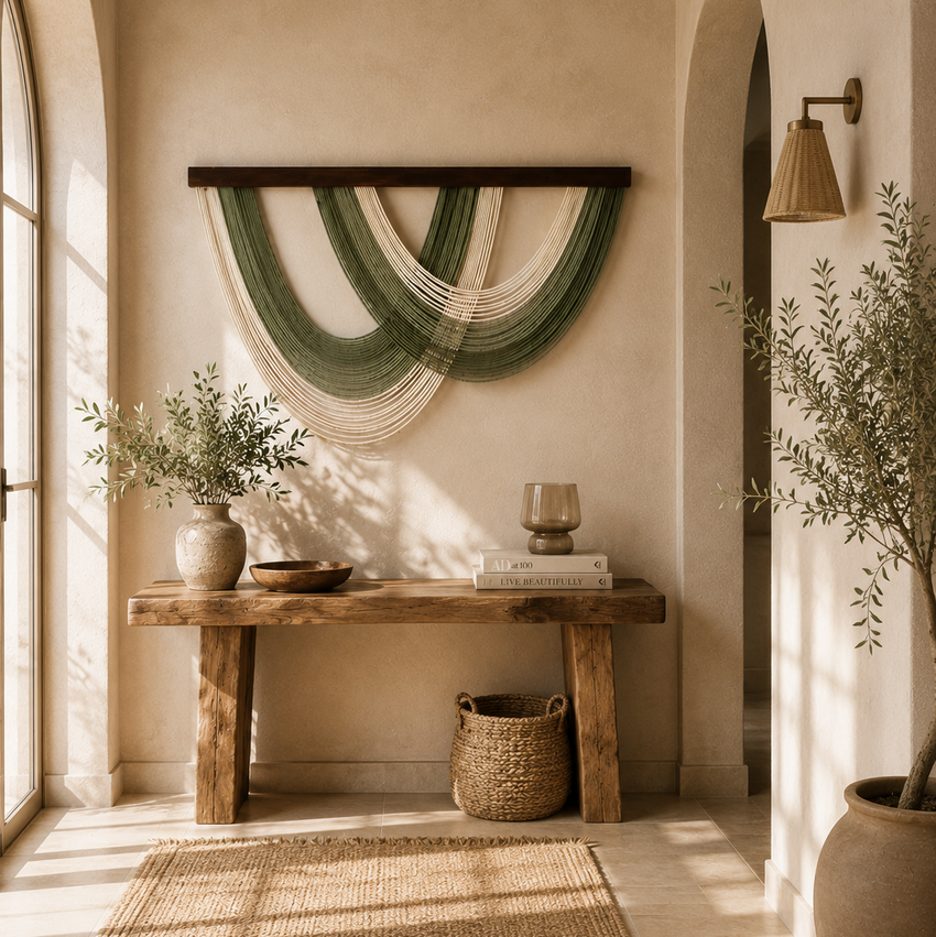 Sage Cascade Fibre Wall Art – Oversized Handwoven Macrame Hanging