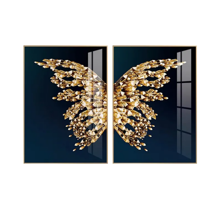 Golden Crystal Butterfly Duo Framed Wall Art