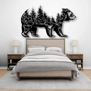 Bear & Forest Silhouette Metal Wall Art