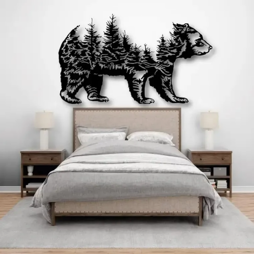 Bear & Forest Silhouette Metal Wall Art