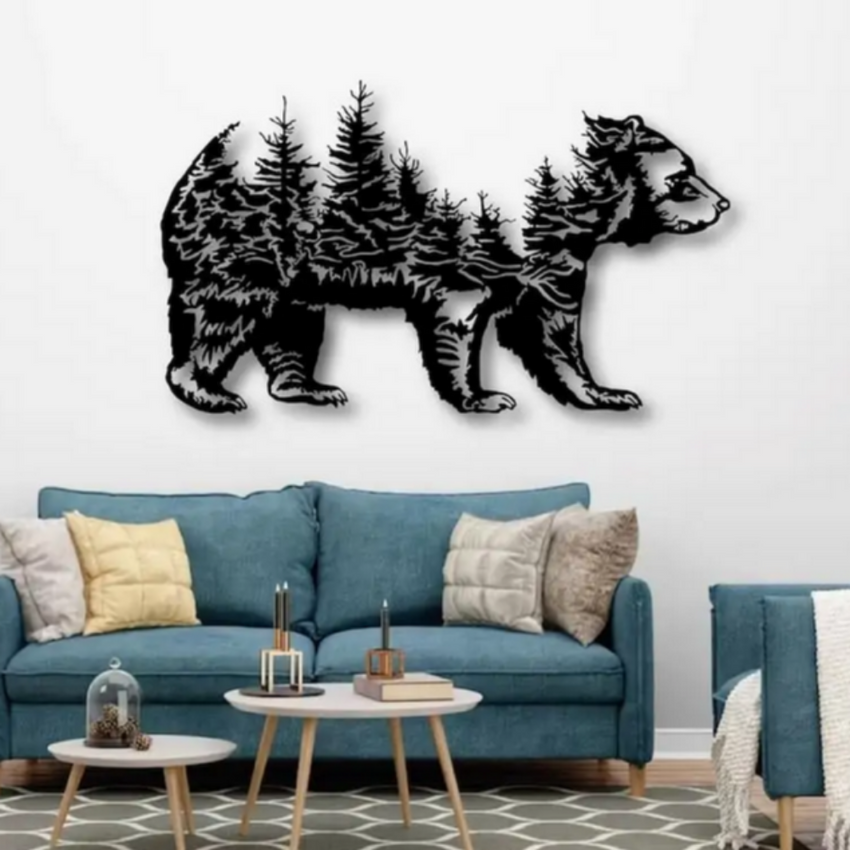 Bear & Forest Silhouette Metal Wall Art