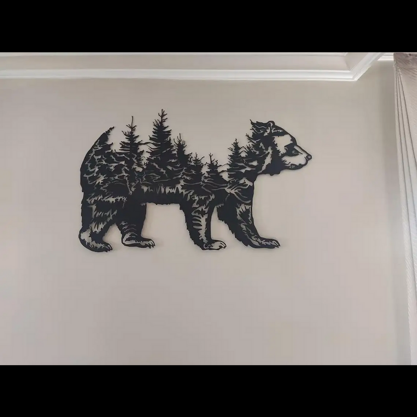 Bear & Forest Silhouette Metal Wall Art