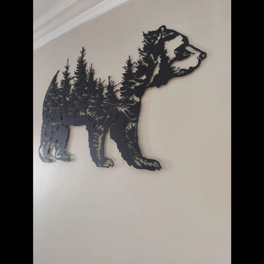 Bear & Forest Silhouette Metal Wall Art