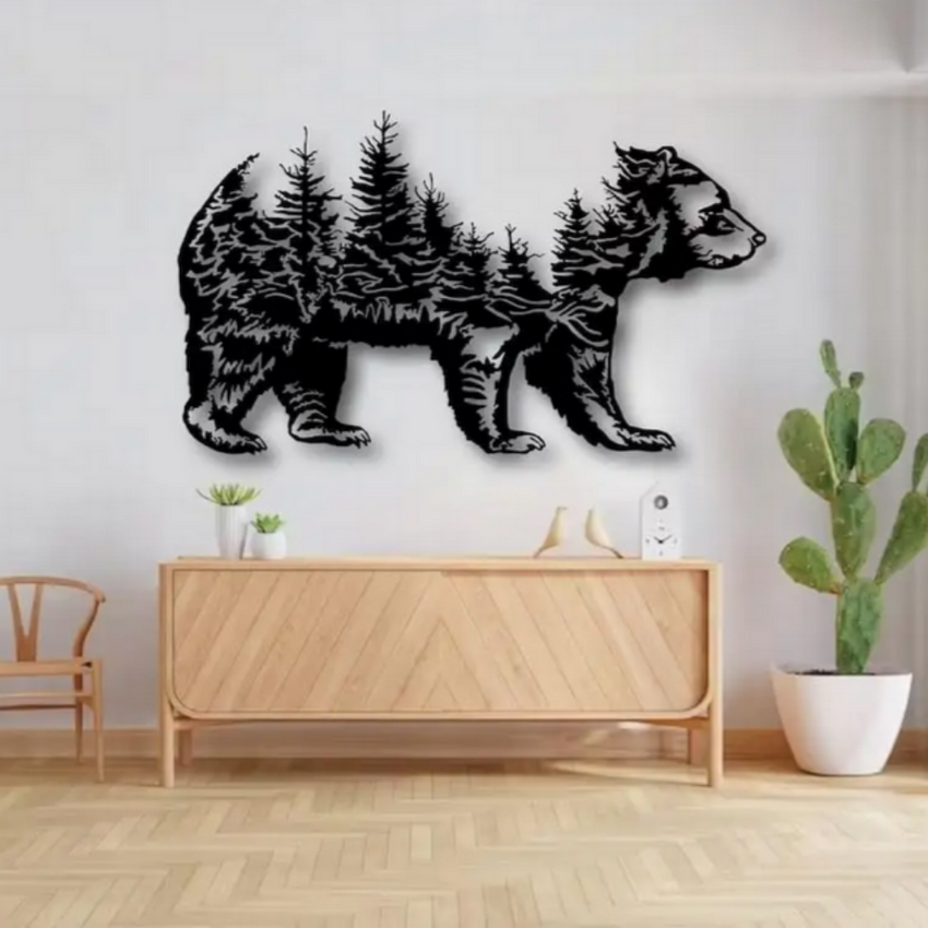 Bear & Forest Silhouette Metal Wall Art