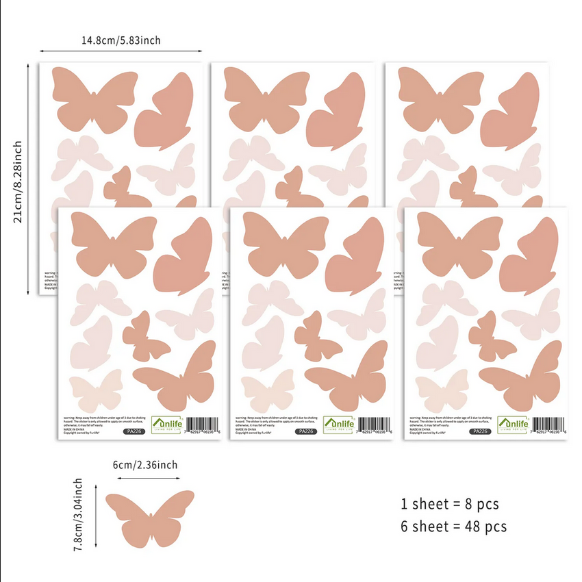 48 Pcs Boho Butterflies Wall Stickers