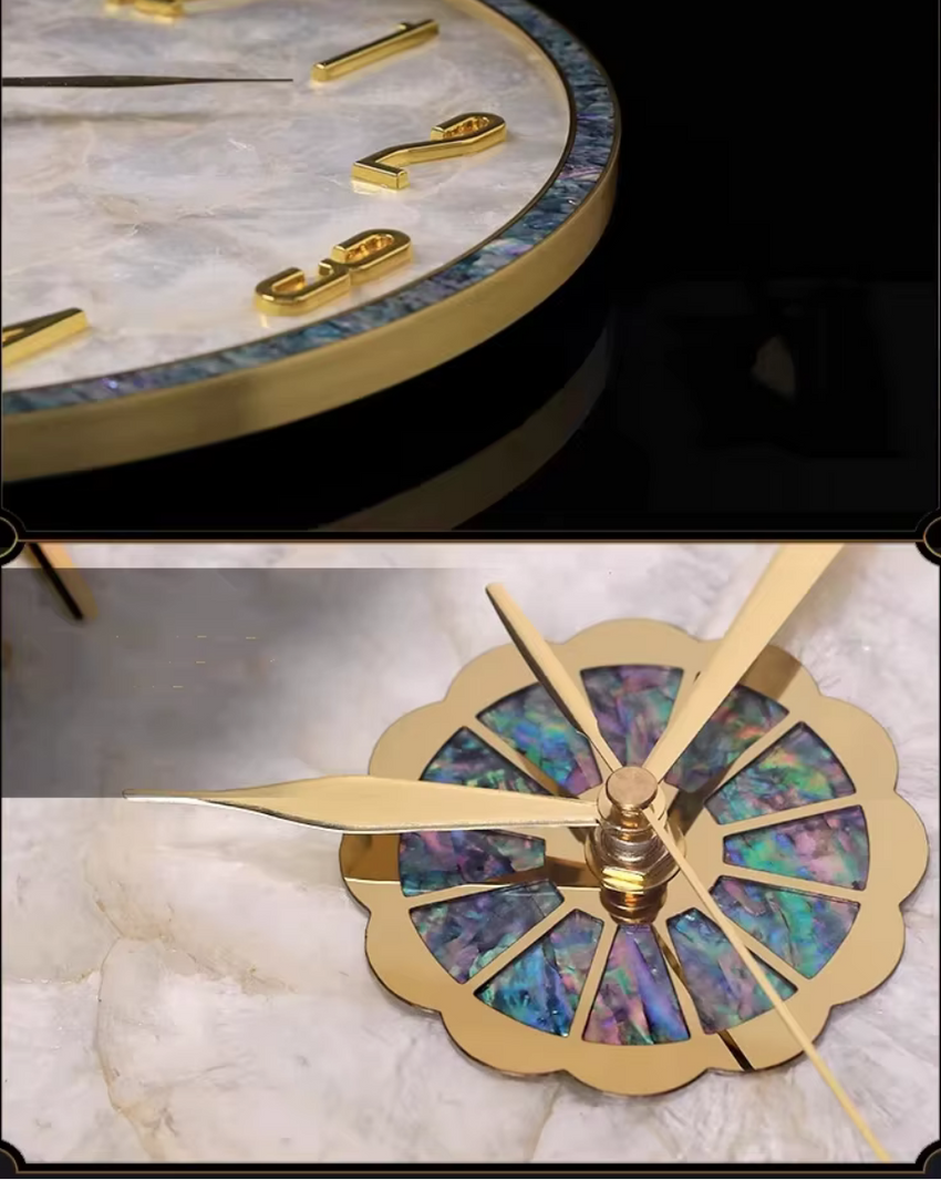 Luxury Seashell-Inspired Wall Clock – 36cm Gold & Abalone Decorative Timepiece
