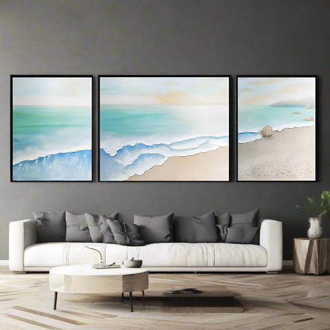 Coastal Calm – Waves and Sands: triptych Handmade Painting