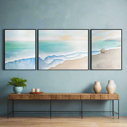 Coastal Calm – Waves and Sands: triptych Handmade Painting