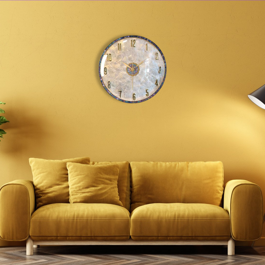 Luxury Seashell-Inspired Wall Clock – 36cm Gold & Abalone Decorative Timepiece