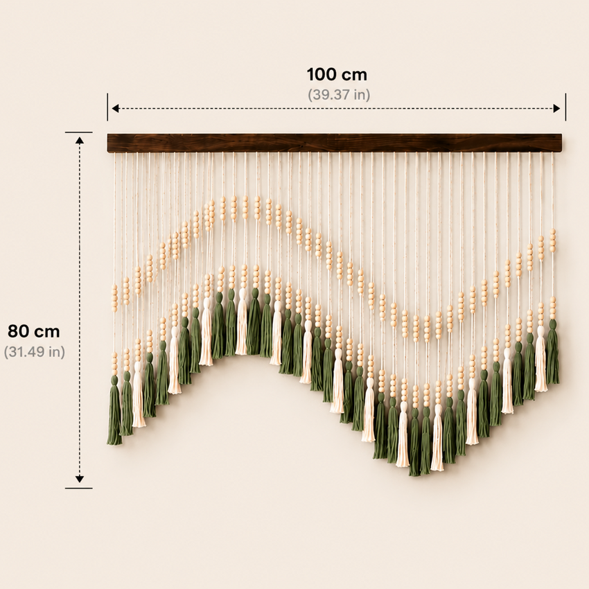 Verdant Tassel Fibre Wall Art – Handwoven Boho Beaded Hanging