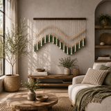 Verdant Tassel Fibre Wall Art – Handwoven Boho Beaded Hanging