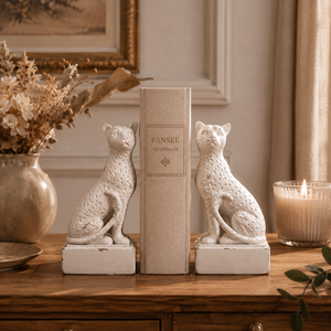 Lumière White Leopard Resin Bookends – Vintage Animal Bookend Pair