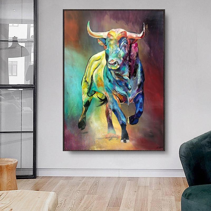 Abstract Colorful Bull Canvas Wall Art - Fansee Australia