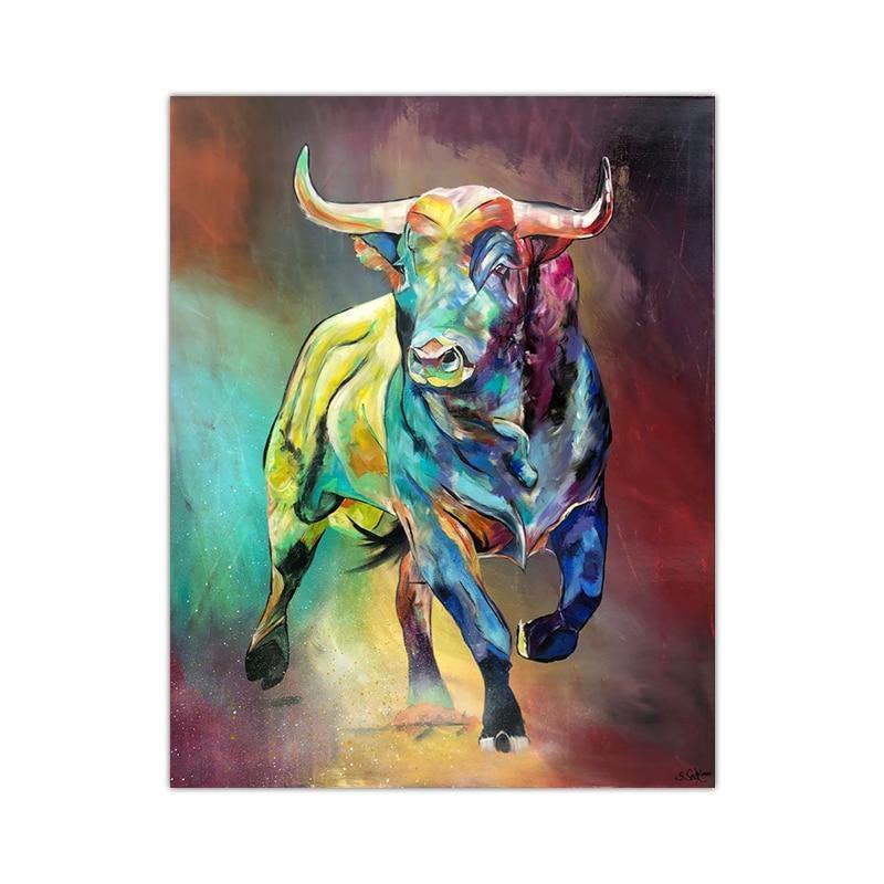 Abstract Colorful Bull Canvas Wall Art - Fansee Australia