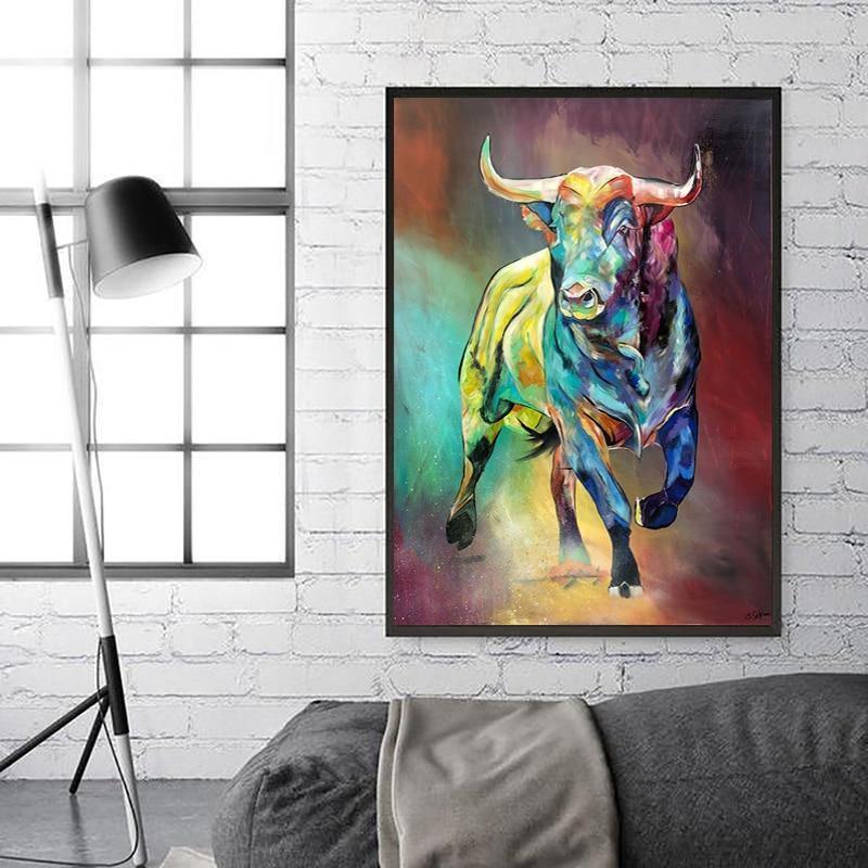 Abstract Colorful Bull Canvas Wall Art - Fansee Australia