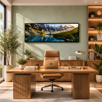 Alpine Serenity - Premium Panoramic Framed Canvas Art (50x150cm)