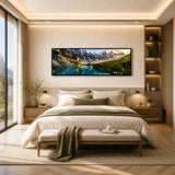 Modern living room with white sofa, round coffee table, and mountain landscape wall art - Fansee Australia