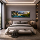 Modern living room with white sofa, round coffee table, and mountain landscape wall art - Fansee Australia