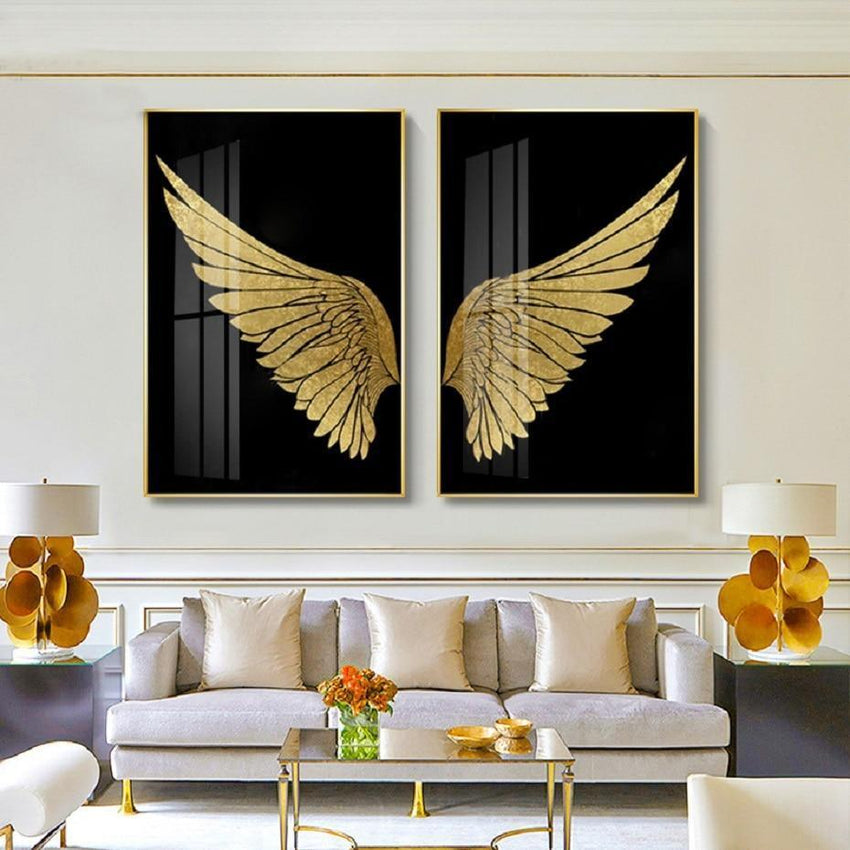 Angel Golden Wings Wall Art Canvas Prints - 2 Pcs Set (60x90cm) - Fansee Australia