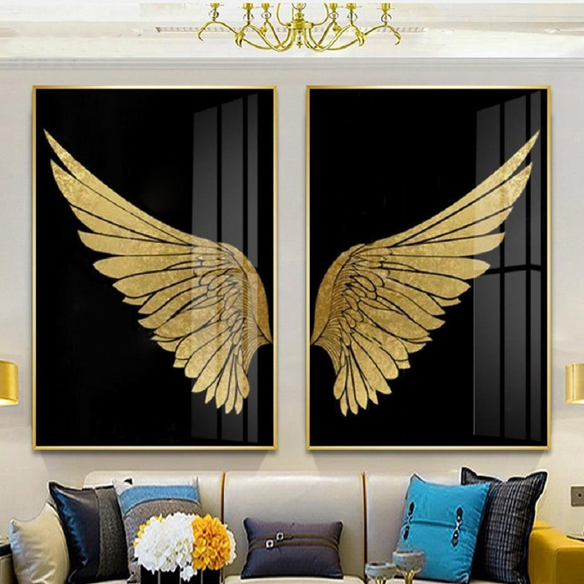 Angel Golden Wings Wall Art Canvas Prints - 2 Pcs Set (60x90cm) - Fansee Australia