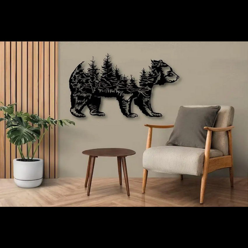 Bear & Forest Silhouette Metal Wall Art - Fansee Australia