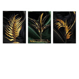 Black Abstract Gold Plant Leaves Canvas Wall Art Prints - 3 Pcs Set (60x90cm) - Fansee Australia