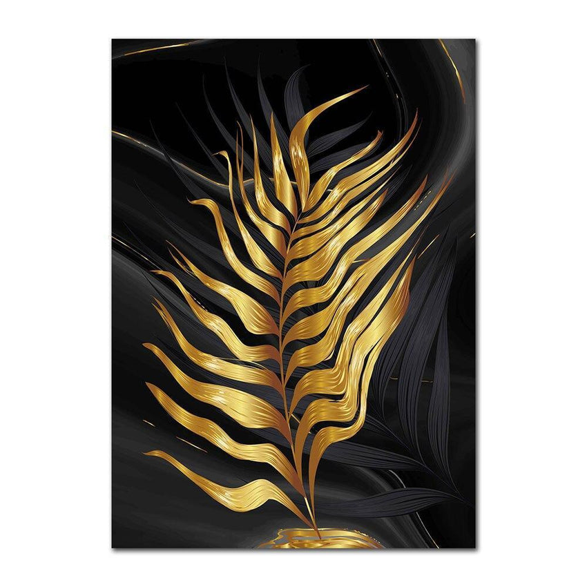 Black Abstract Gold Plant Leaves Canvas Wall Art Prints - 3 Pcs Set (60x90cm) - Fansee Australia