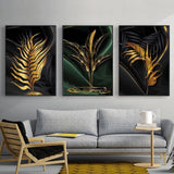 Black Abstract Gold Plant Leaves Wall Art Prints (60x90cm) - Fansee Australia