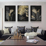 Black and Gold Botanic Canvas Print Wall Art - 3Pcs Set (60x90cm) - Fansee Australia