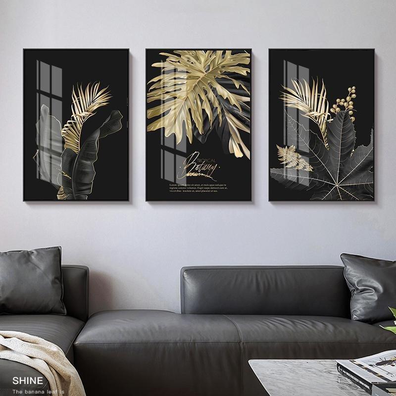 Black and Gold Botanic Canvas Print Wall Art - 3Pcs Set (60x90cm) - Fansee Australia