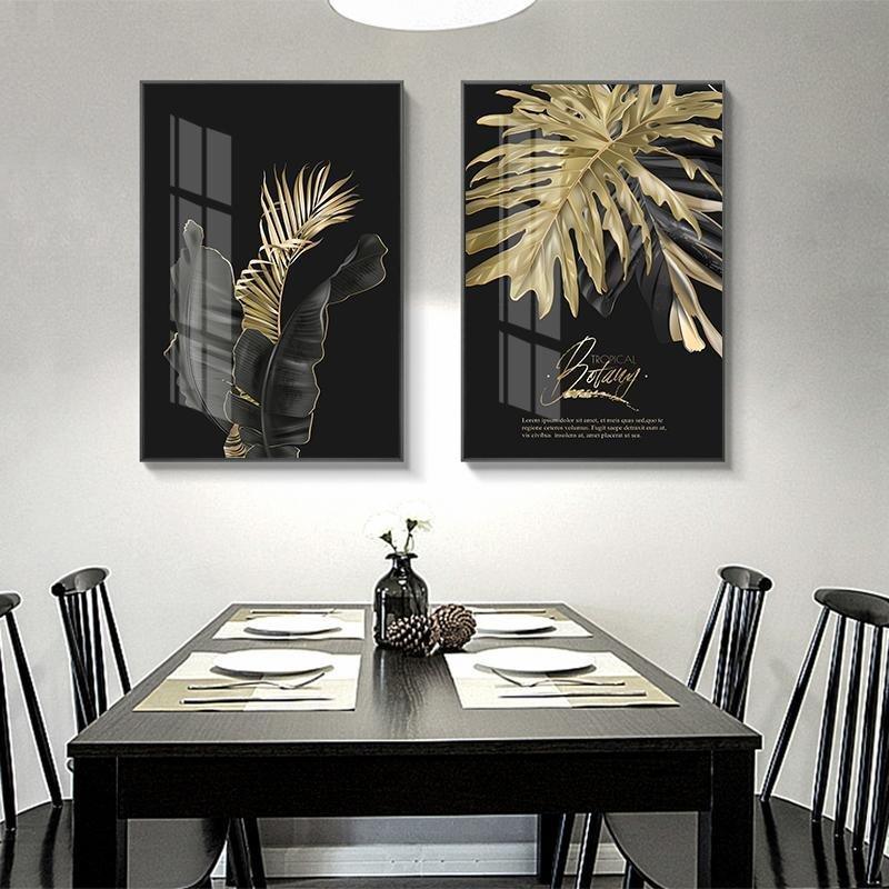 Black and Gold Botanic Canvas Print Wall Art - 3Pcs Set (60x90cm) - Fansee Australia