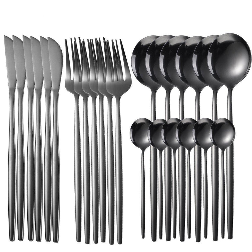 Black Cutlery Set Matte Finish (24 Pcs Gift Box) - Fansee Australia