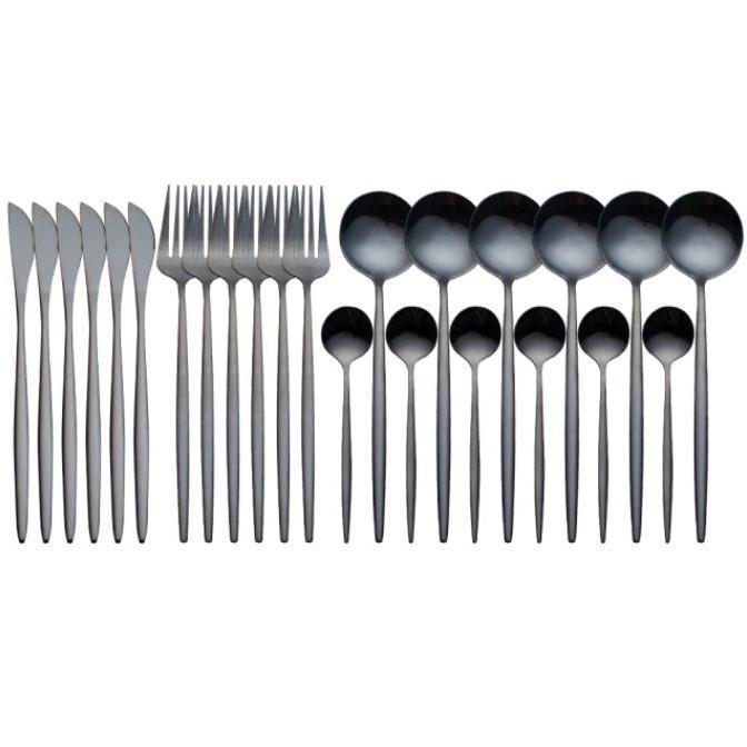 Black Cutlery Set Matte Finish (24 Pcs Gift Box) - Fansee Australia