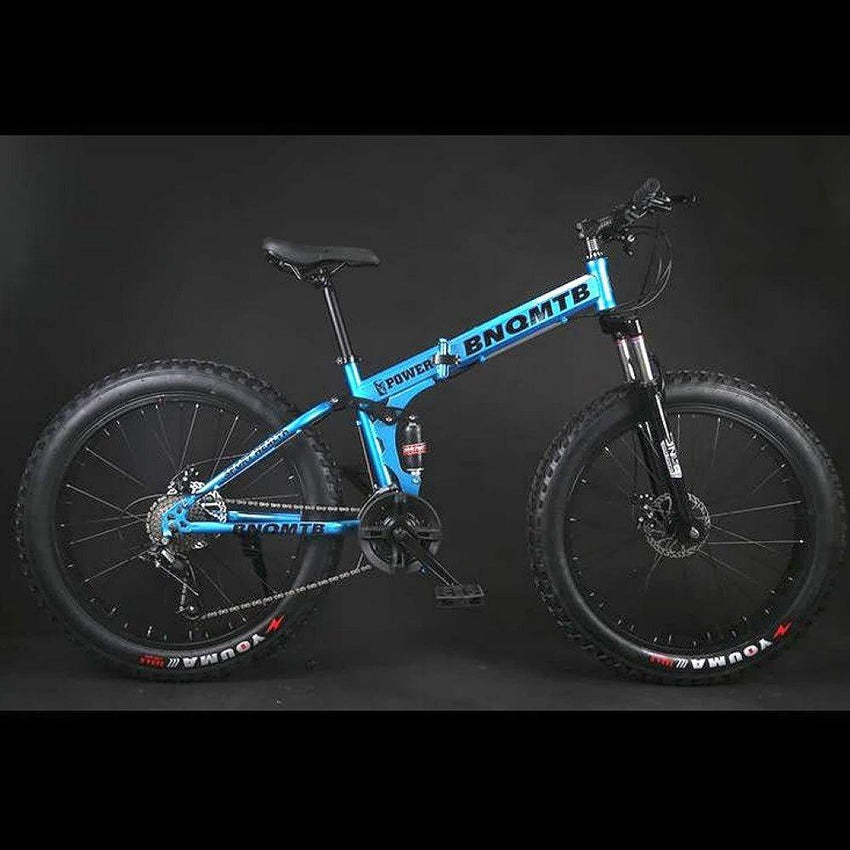 Blue 21 Speed Folding 26 Inch Double Shock Absorption Fat Tyre Mountain Bike - Fansee Australia