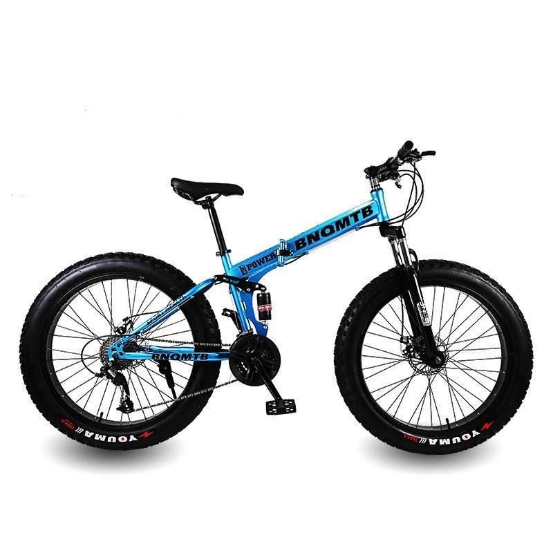 Blue 21 Speed Folding 26 Inch Double Shock Absorption Fat Tyre Mountain Bike - Fansee Australia